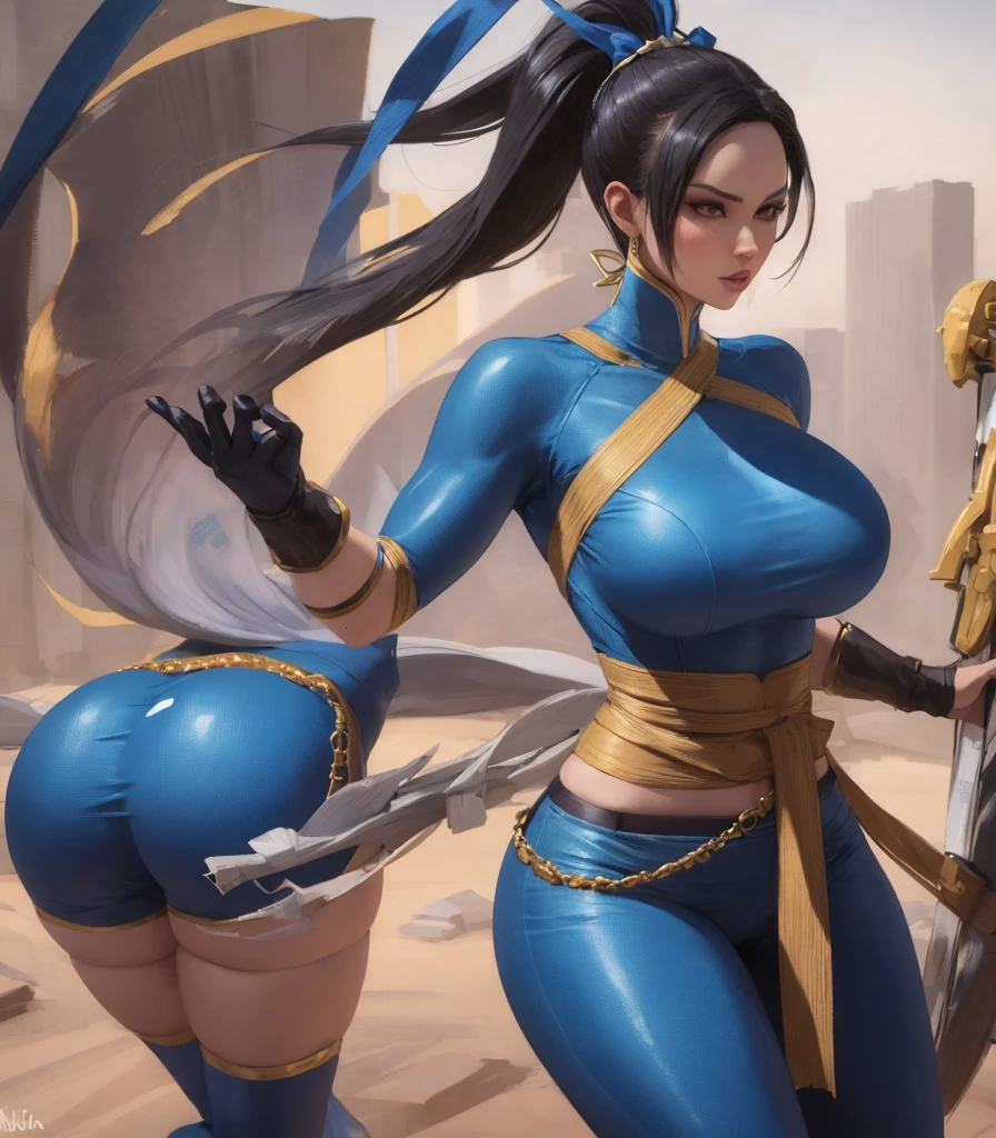 Kitana from mortal kombat striking a sexy pose, big sexy boobs, nice ass and anatomically thin waist