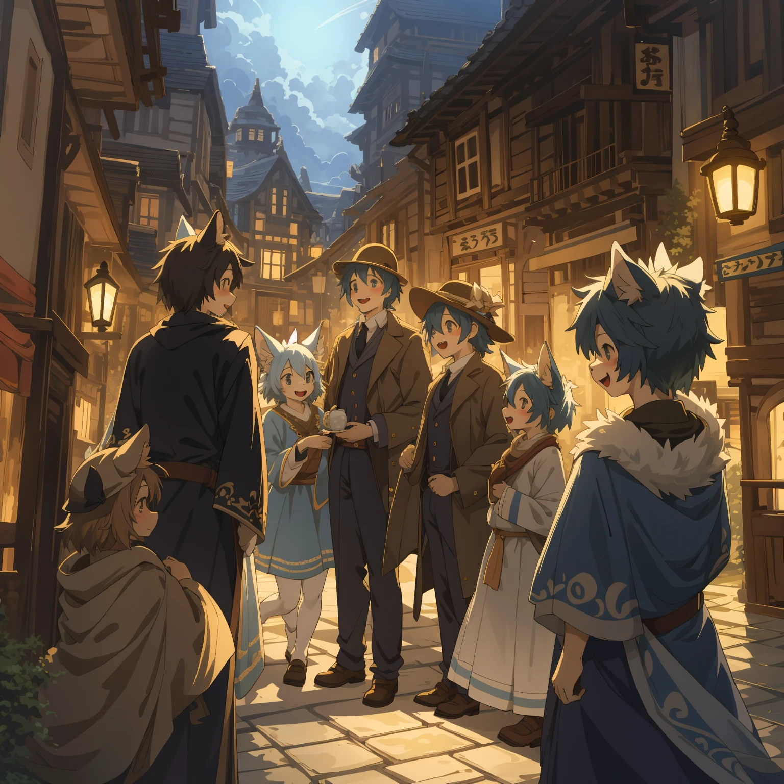 cover_page, highres, top quality, best quality, paid reward available, High-quality illustrations, unparalleled masterpiece, perfect artwork, absurdres, super high resolution, detailed background, Gaslight Fantasy, Beautiful World Heritage, group shot, 6+boys, 6+girls, Happy, joyful(Photo of family trip)(kemono, furry anthro)cinematic lighting, dynamic angle,