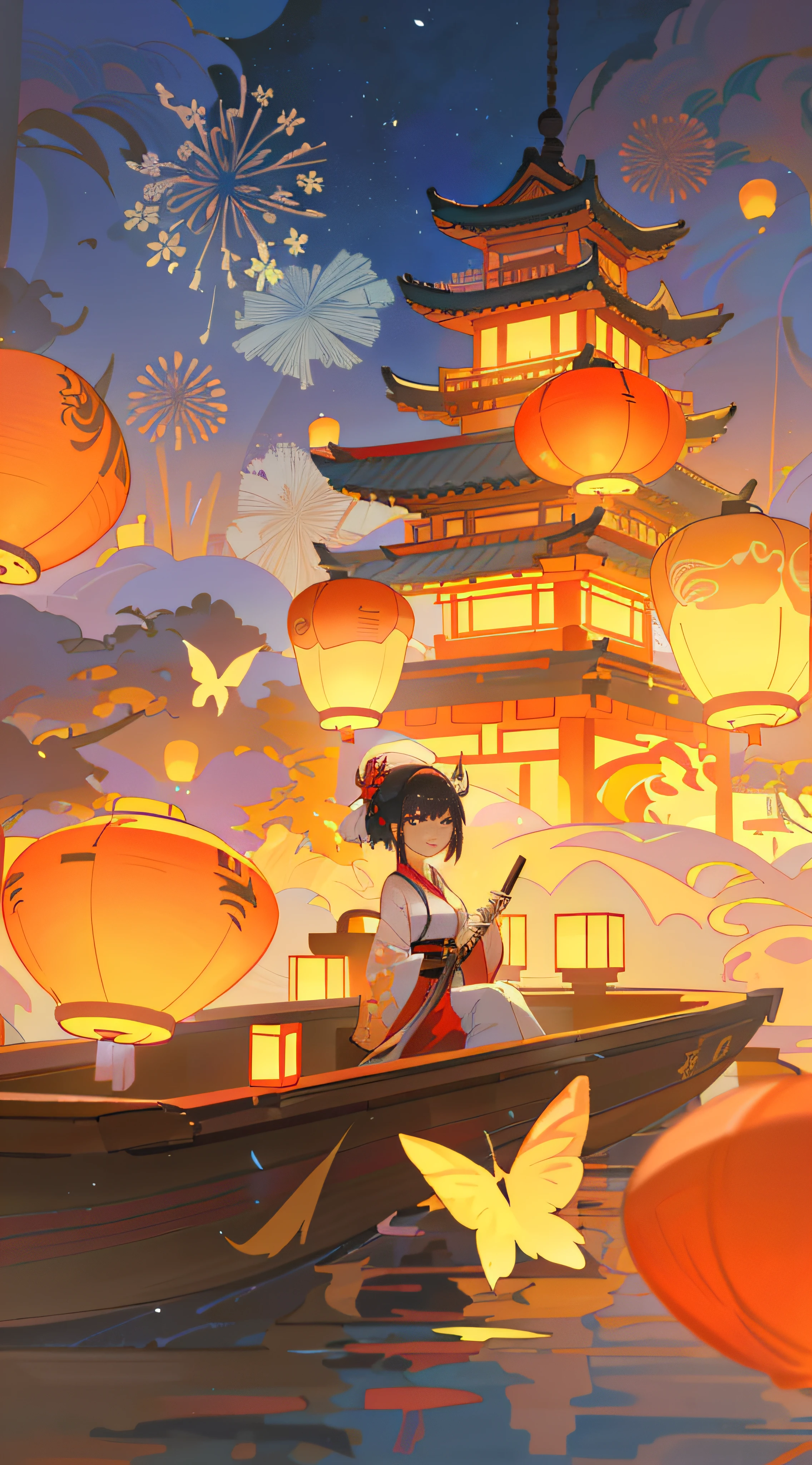 There was a woman on board，Lanterns floating in the water, onmyoji detailed art, Guweiz style artwork, Pixiv Contest Winner, Artgerm and Atey Ghailan, Guys, onmyoji, rossdraws global illumination, guweiz on pixiv artstation, Popular topics on artstation pixiv, guweizA painting of a woman sitting on a pier holding a lantern, girl under lantern, author：Hero, Alphonse Mucha and Rose Drews, Anime beautiful peaceful scene, guweiz, beautiful anime art, beautiful anime artwork, ross tran. scenery background, Guweiz style artwork, beautiful anime scenes, anime fantasy illustrations, The lights give off a warm glow with lanterns floating around them, Anime beautiful peaceful scene, Japan Art Style, ross tran. scenery background, beautiful anime scenes, author：Hero, the original god, Anime art wallpaper 4k, Anime art wallpaper 4k, anime fantasy illustrations, beautiful anime artwork, Anime art wallpaper 8 K, anime backgrounds, Anime fantasy artwork guweiz style artwork, palace ， A girl in Hanfu, guweiz, Alphonse Mucha and Rose Drews, author：Hero, Belle peinture de personnage, Popular topics on cgstation, Guys, guweiz on pixiv artstation, Anime girl sitting on a ledge in front of a large lantern, girl under lantern, guweiz, Hanayama Minamata, Guviz-style artwork, 🌺 Computer Graphics Society, A masterpiece by Guvitz, anime lighting, Shen Haicheng, rossdraws global illumination, Artgerm and Atey Ghailan, by Shitao, Photo of night lanterns from video game in Chinese temple, Dream China Town, Lanterns at night, floating chinese lampoons, Rosla global lighting, ross tran. scenery background, lanterns, Chinese Dreamland, 🌺 cg society, inspired by Andreas Rocha, [ CGsociety trends ]!!, author：heroes, Inspired by Liam Wong, author：Shitao Mid-Autumn Festival，Moon cake， Auspicious clouds, Red lanterns, Exquisite ancient Chinese architecture, , Ribbon vector line drawing, Yellow、Red and dark blue tones, abstract pictures, ultra-realistic realism, Clear background trends, Clear contour light, rim-light, Fantastical, Dappled light, flatillustration,Disney  style, 8K, --with 9:16 --q 2 --two two 5