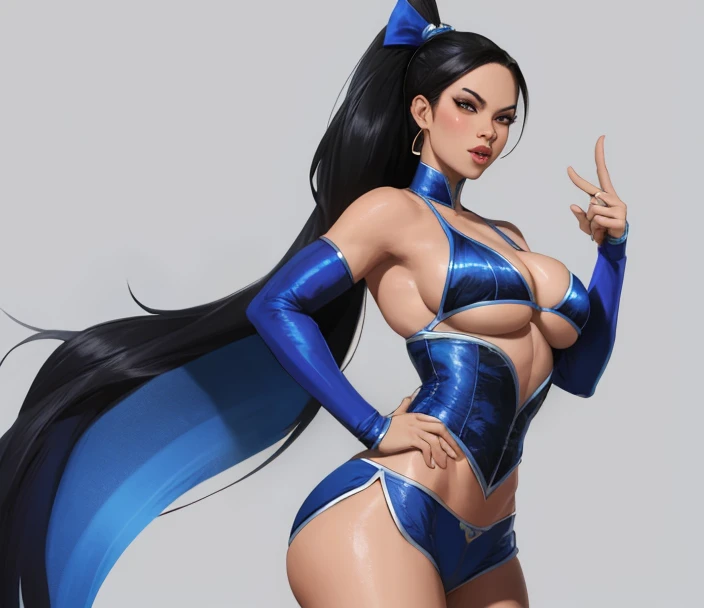Kitana from mortal kombat striking a sexy pose, big sexy boobs, nice ass and anatomically thin waist