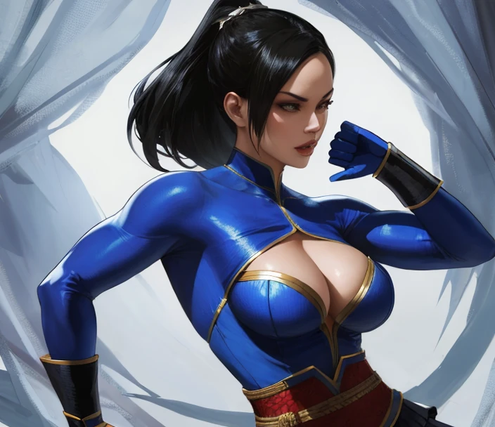 Kitana from mortal kombat striking a sexy pose, big sexy boobs, nice ass and anatomically thin waist