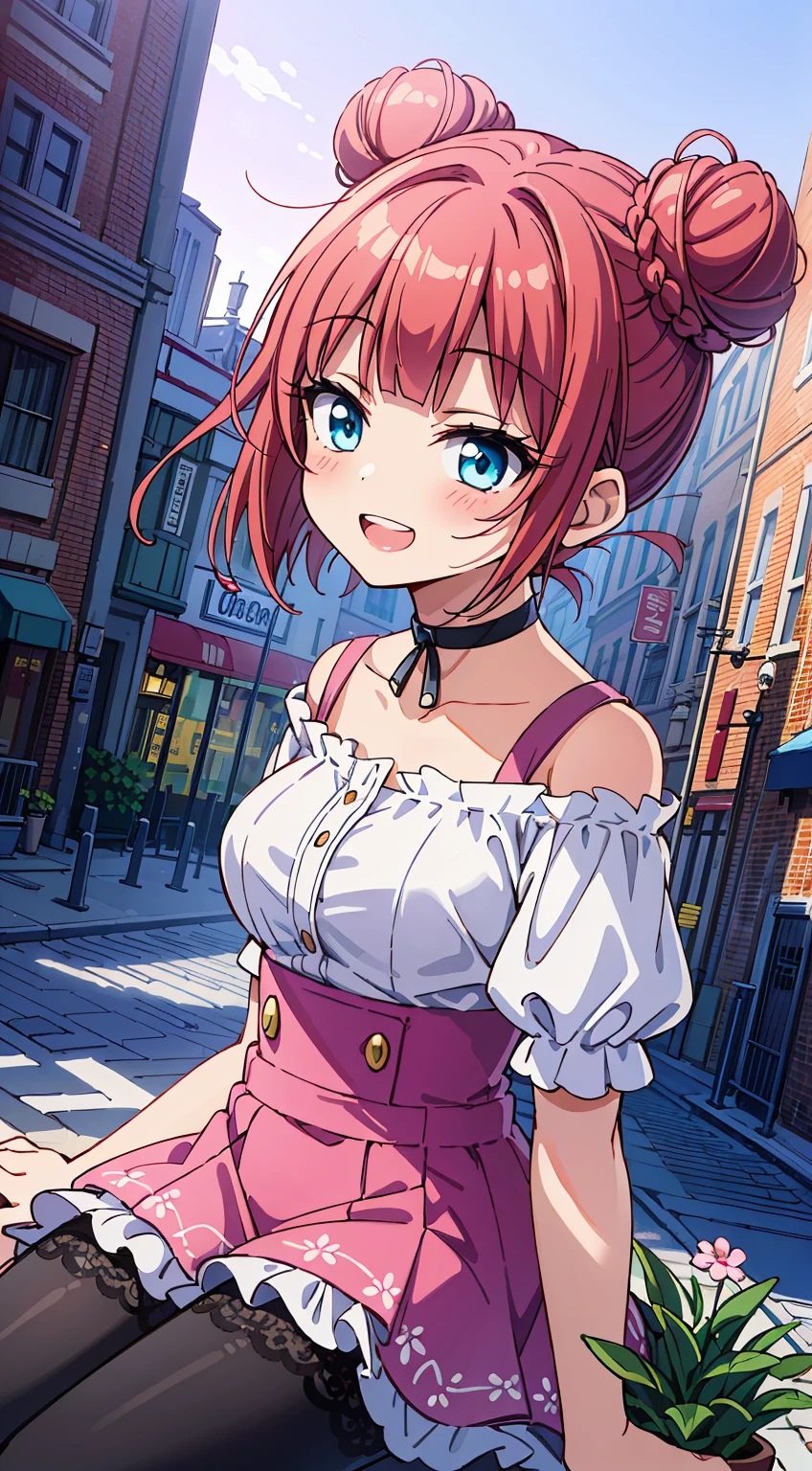 (Absurd realistic structure details),(High resolution complex and detailed text quality),(High-resolution microstructure、High Poly 3D Rendering Correction),Methods of geometry,Careful explanatory anatomy, 

BREAK,



1 beautiful girl, (17 years old girl), 1 beautiful girl, (Cute:1.5), (Chibi: 0.8), (kawaii: 1.5), (Lori: 0.5), (17 years old girl), BREAK(Red hair, short-hair,2 hair buns,Blunt bangs:1.4),(:D,grin:1.3),BREAK,{Heterochromia,pale blue eyes,pale green eyes, Eye Highlights,The first hyperfine stars:1.5},star eye silhouette,(long eyelashes, Double eyelids:1.2),(de pele branca),BREAK,Clear skin,Beautiful skin, ,(best quality face),(Top quality glowing eyes), (The best smile,Doya face:1.45),  BREAK (Pink Theme:1.4), (Vivid colors:1.3), (off shoulder shirt, White shirt, Puffy Short Sleeves:1.3), Belt bag,(Skirt, with floral pattern:1.2),tie,(lace-up boots:1.1), 

BREAK,(early evening),Walking,a closed mouth,(architecture, building, Choker, city, Cityscape, Outdoors, potted plant,Street, Town:1.55), Waterfall,depth of fields,

 BREAK,wakame,wakame,wakame,(Dynamic Angle:1.4), 

BREAK,(Blurry background:1.3),(absurderes, hight resolution, Super Detail Art),cel shading,Clear Color, Lonely optical effect, Beautiful pictures, Bright glow, mystic atmosphere,(Close-up of girl:1.1), Mystical light particle effect,manga influence, clean line drawings,