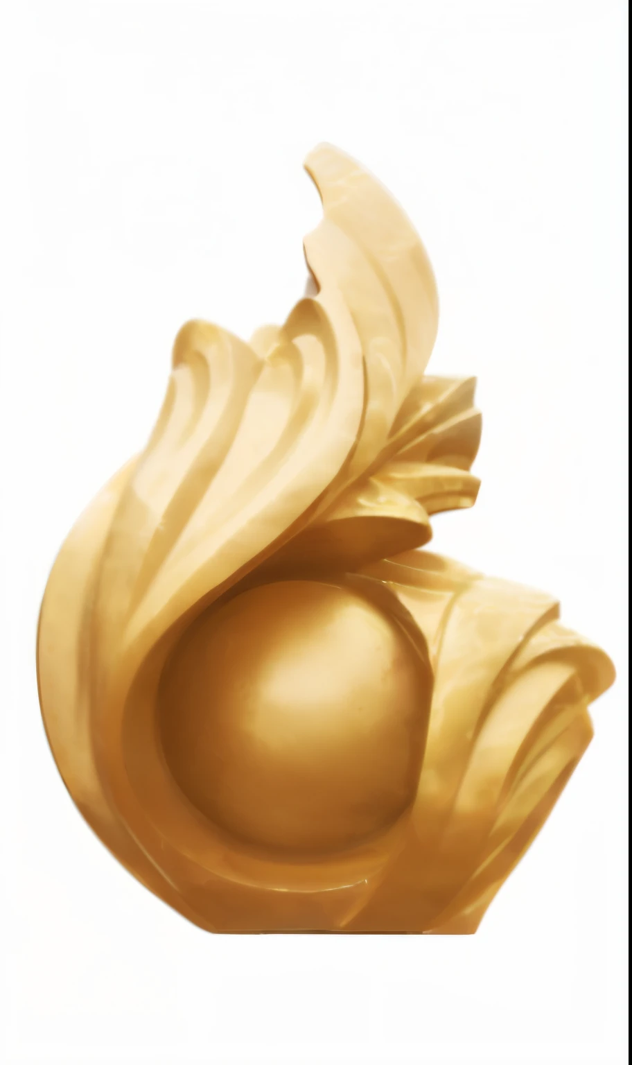 There is a golden ball,There is a leaf on it, sculpture made of gold, Gold leaf, gilded relief, Palme d'Or Winner, Lorenzo Ghiberti, Gold striped swirl finish, adornado y fluido, Golden decoration, golden wood relief, Gorgeous golden color, carved marble texture silk cloth, "Golden Holy Grail, Masterpiece sculpture