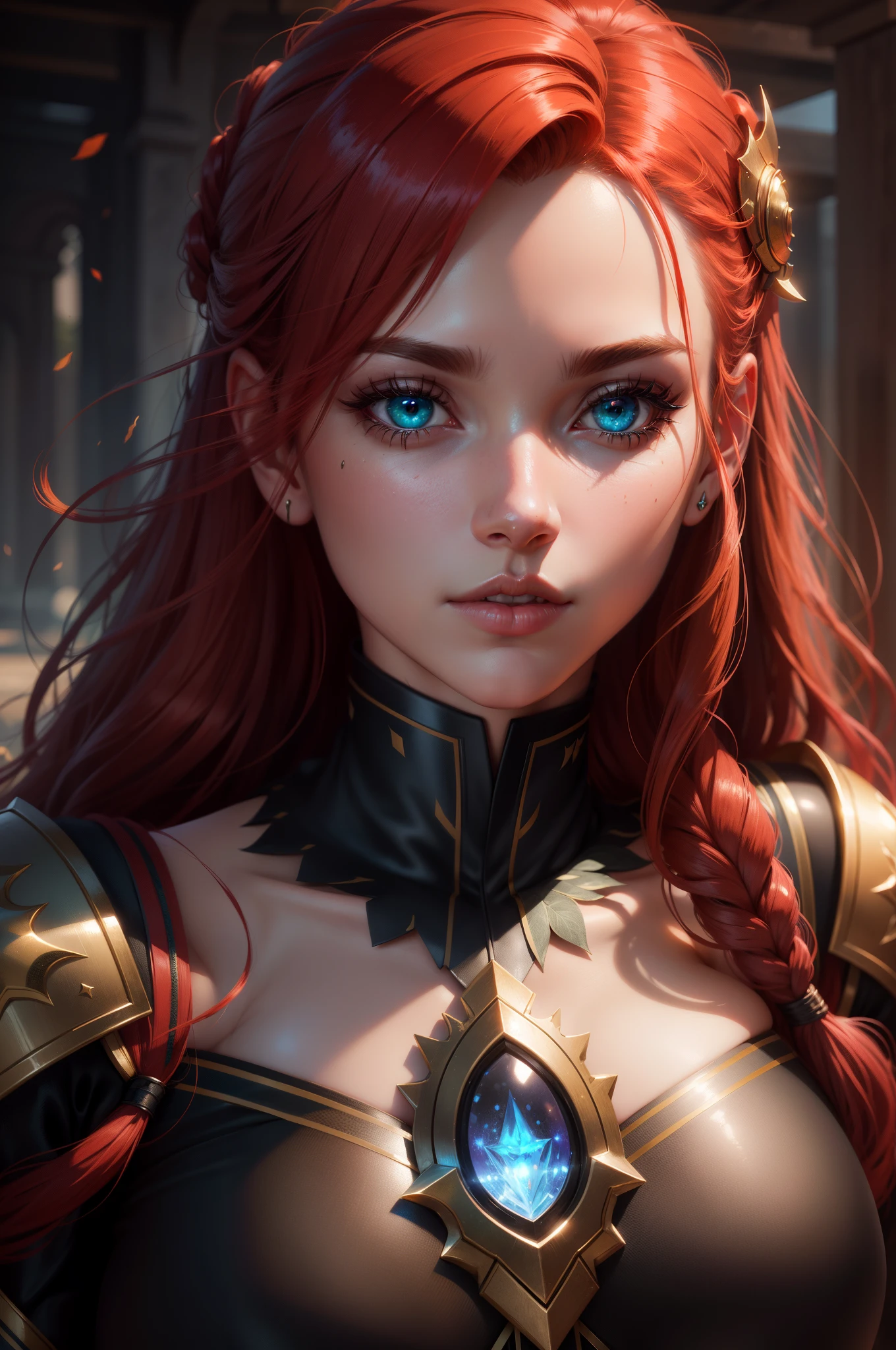 Masterpice, high quality, 4k, unreal engine, Face portrait of a very Beautiful princesse glowing eyes sexy face glowing eyes hyper realistic super detailed Dynamic shot, red hair, green eyes