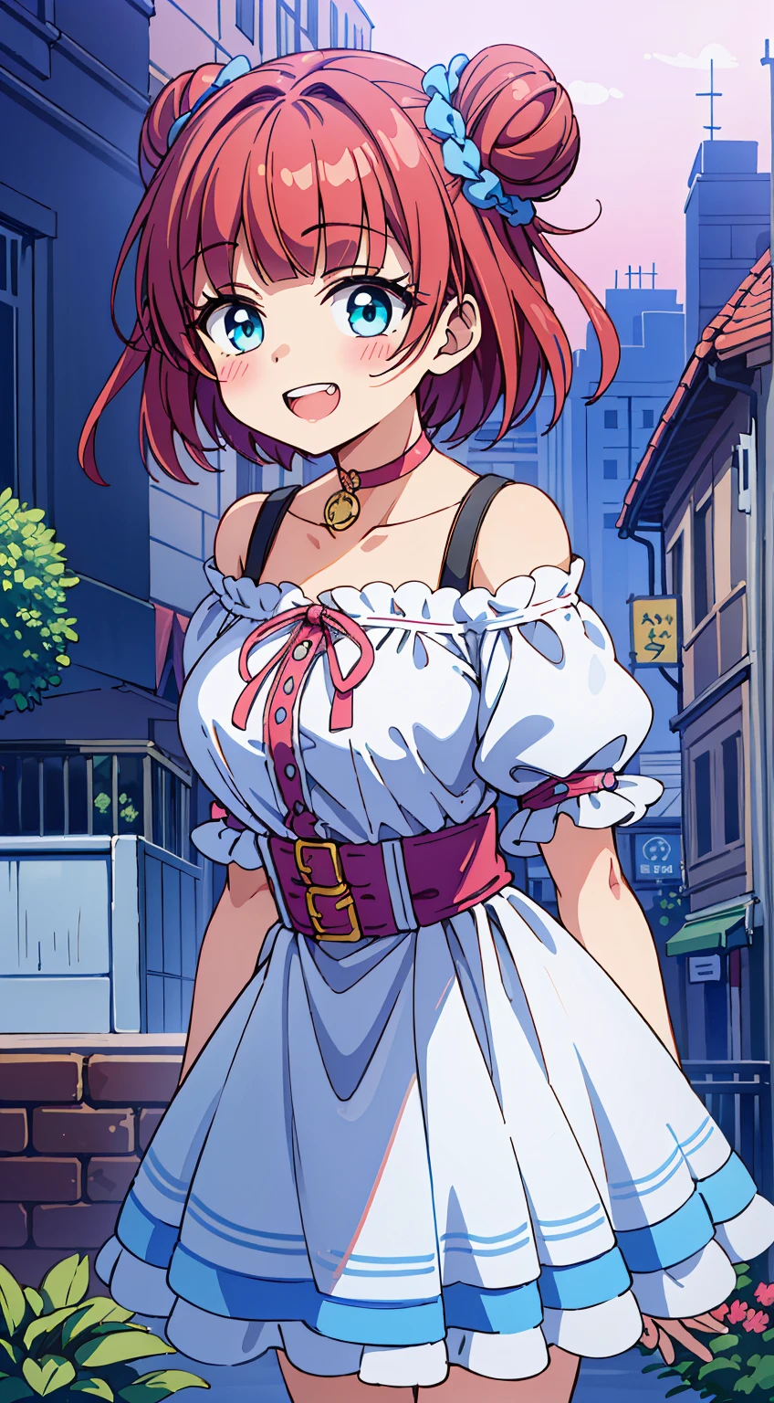 (Absurd realistic structure details),(High resolution complex and detailed text quality),(High-resolution microstructure、High poly 3 boobs boobs D rendering correction),Methods of geometry,Careful explanatory anatomy, 

BREAK,



1 beautiful girl, (17 years old girl), 1 beautiful girl, (Cute:1.5), (Chibi: 0.8), (kawaii: 1.5), (Lori: 0.5), (17 years old girl), BREAK(Red hair, short-hair,2 hair buns,Blunt bangs:1.4),(:D,grin:1.3),BREAK,{Heterochromia,pale blue eyes,pale green eyes, Eye Highlights,The first hyperfine stars:1.5},star eye silhouette,(long eyelashes, Double eyelids:1.2),(de pele branca),BREAK,Clear skin,Beautiful skin, ,(best quality face),(Top quality glowing eyes), (The best smile,Doya face:1.45),  BREAK (Pink Theme:1.4), (Vivid colors:1.3), (off shoulder shirt, White shirt, Puffy Short Sleeves:1.3), Belt bag,(Skirt, with floral pattern:1.2),tie,(lace-up boots:1.1), 

BREAK,(early evening),Walking,a closed mouth,(architecture, building, Choker, city, Cityscape, Outdoors, potted plant,Street, Town:1.55), Waterfall,depth of fields,

 BREAK,wakame,wakame,wakame,(Dynamic Angle:1.4), 

BREAK,(Blurry background:1.3),(absurderes, hight resolution, Super Detail Art),cel shading,Clear Color, Lonely optical effect, Beautiful pictures, Bright glow, mystic atmosphere,(Close-up of girl:1.1), Mystical light particle effect,manga influence, clean line drawings,