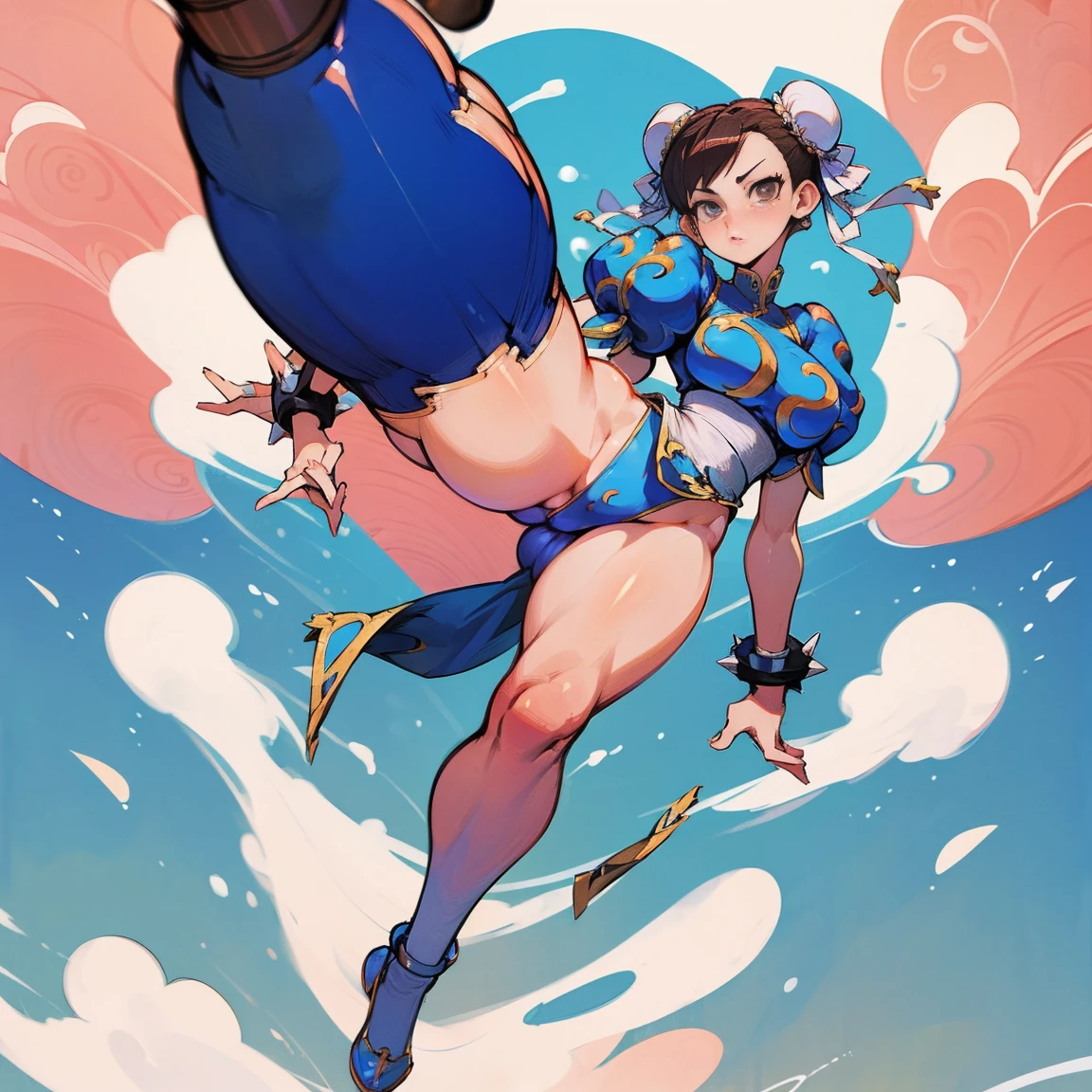 Personaje chun li street fighter , con su ropa de caracteristica , full body size, cuerpo completo y zapatos
