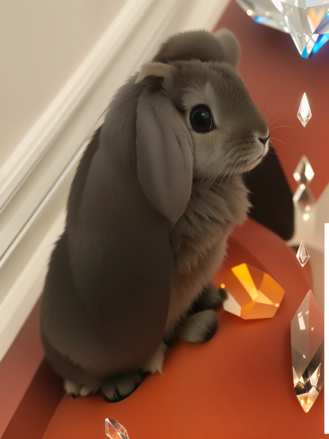 A cute rabbit made of crystal, 4K, (cyborg:1.1), ([tail|detail wire]:1.3), (intricate detail), hdr, (intricate detail, super detail:1.2), cinematography, vignetting, centering
