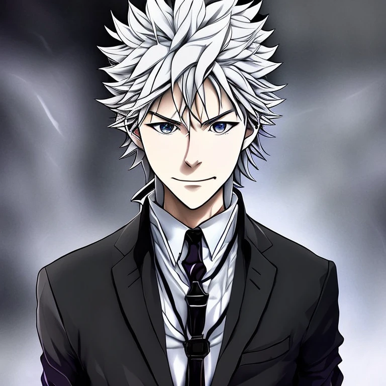 One in a suit、Close-up of a man in a tie,There are lights flashing behind him, Komaeda Nagito, Danganronba Komaeda Nagito, avatar images, digital art from danganronpa, inspired by Yumihiko Amano, Killua Zoldek portrait, inspired by Junsaku Koizumi, Constantine