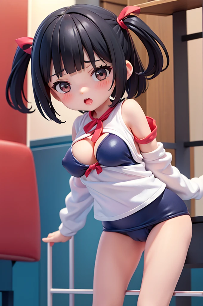 ((Best Quality)), ((masutepiece)), (Detailed), Perfect face,li,petit,proddler,tdoler boby,10years oldld,small eyeck hair,bob,(big breasts:1.5),short hair,blunt bangs,orgasm,school swimwear
