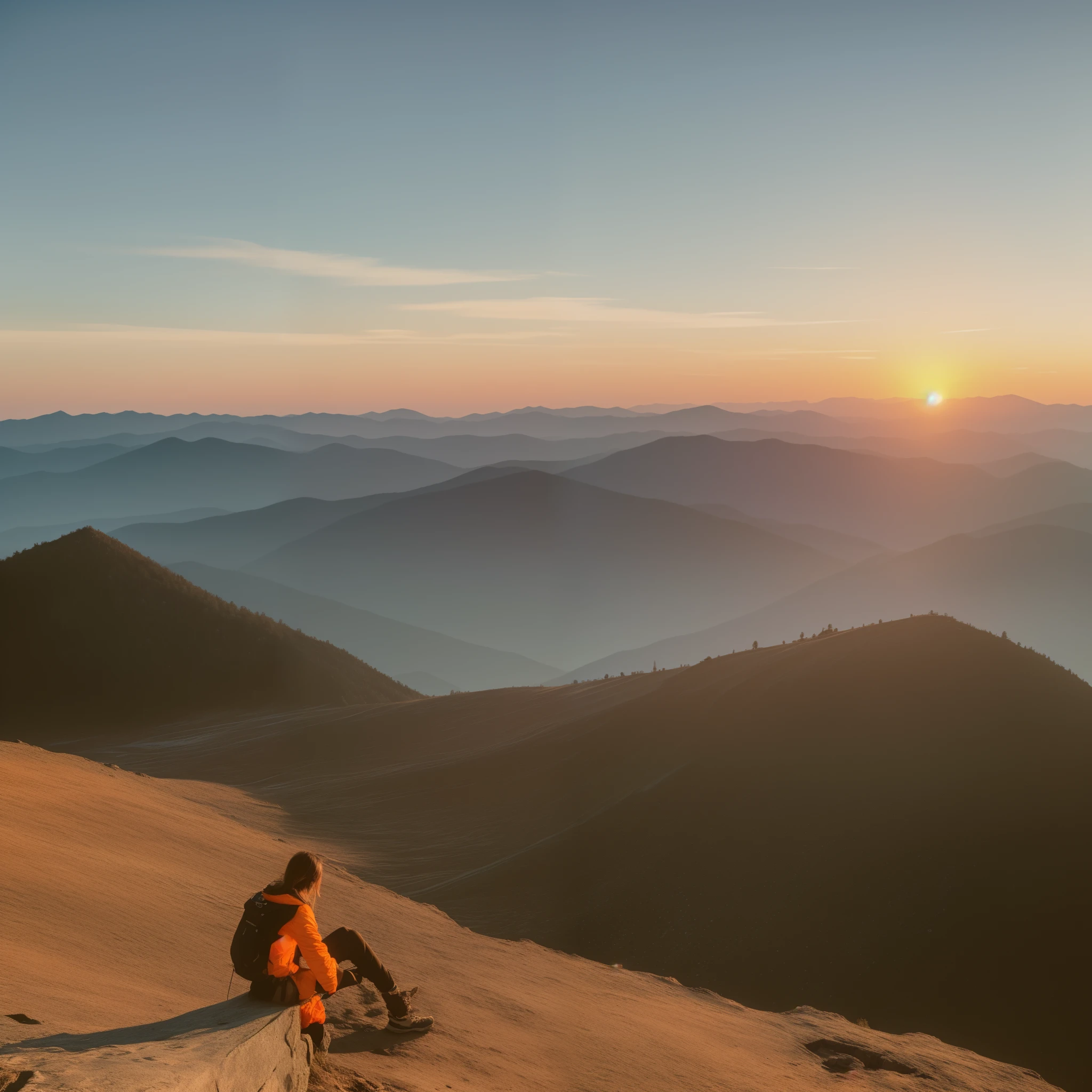 Someone is sitting on the edge of the mountain, 8K. View's padding, 8K. fills most of the view, on top of mountain, At the summit, Faraway view, on top of mountain, at sunrise, mountains and sunset!!, Mountains and colorful sunset!!, Shot with iPhone 1 3 Pro Max