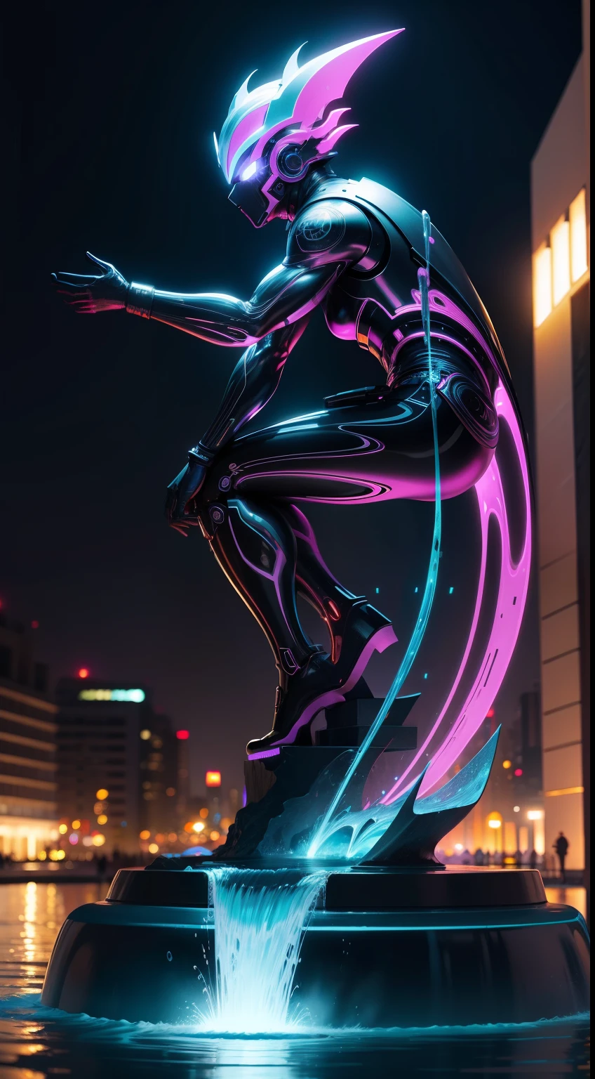 Colorful abstraction,bright,glowing light,A high resolution,sci-fi fountain,Metal statue,line art