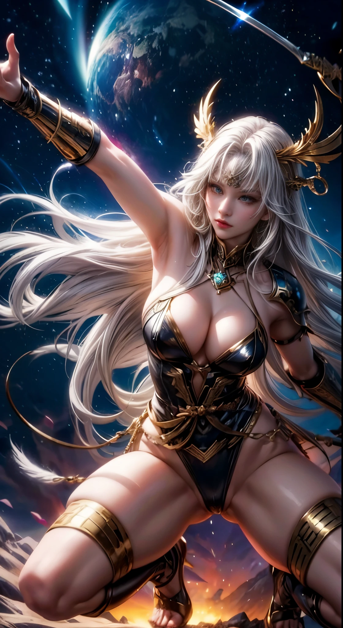 masutepiece、Detailed works、8K、Norse mythology、valkyrie、A MILF、maidennurse、pose of determination、Fight with the sword、Polaris、constellation、prosperity、Meteor、star protection、The world of Norse mythology、Fantasia、Fantastical、Mystical