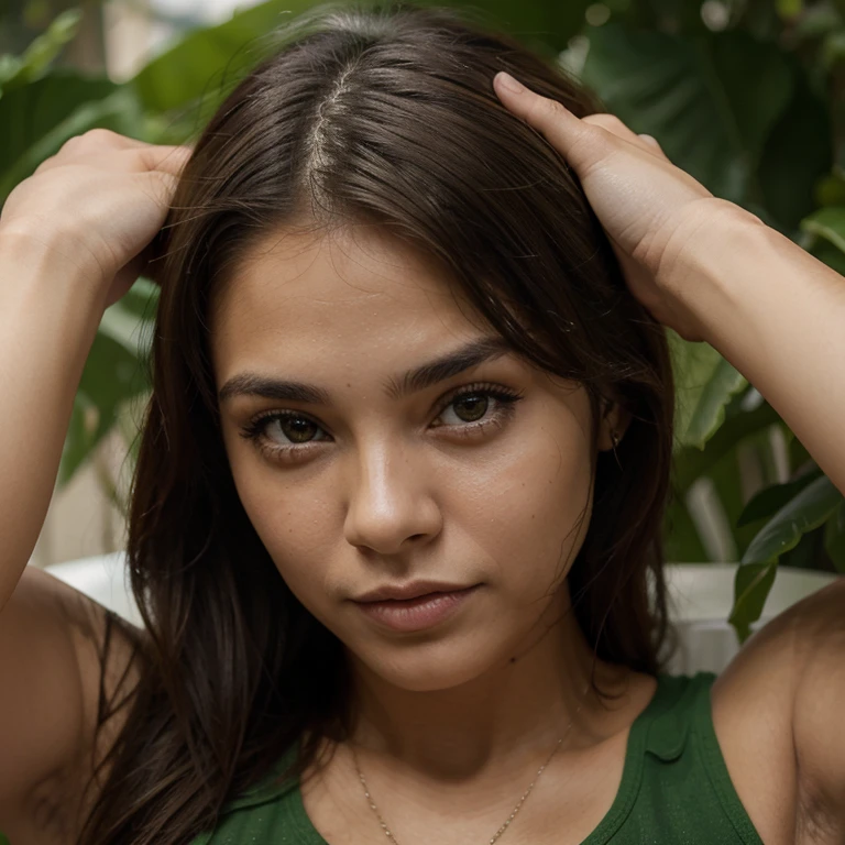 Cara de una mujer muy guapa con ojos verdes hiperrealista que parezca nacionalidad colombiana