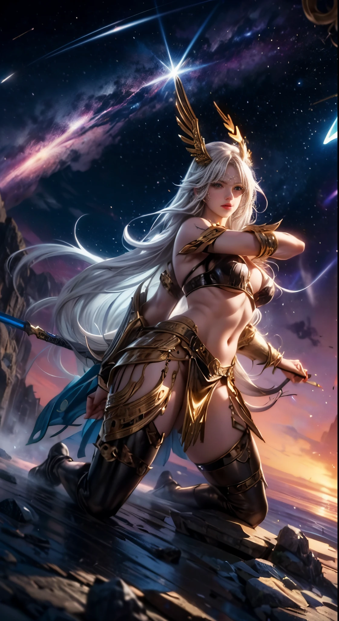 masutepiece、Detailed works、8K、Norse mythology、valkyrie、A MILF、maidennurse、pose of determination、Fight with the sword、Polaris、constellation、prosperity、Meteor、star protection、The world of Norse mythology、Fantasia、Fantastical、Mystical