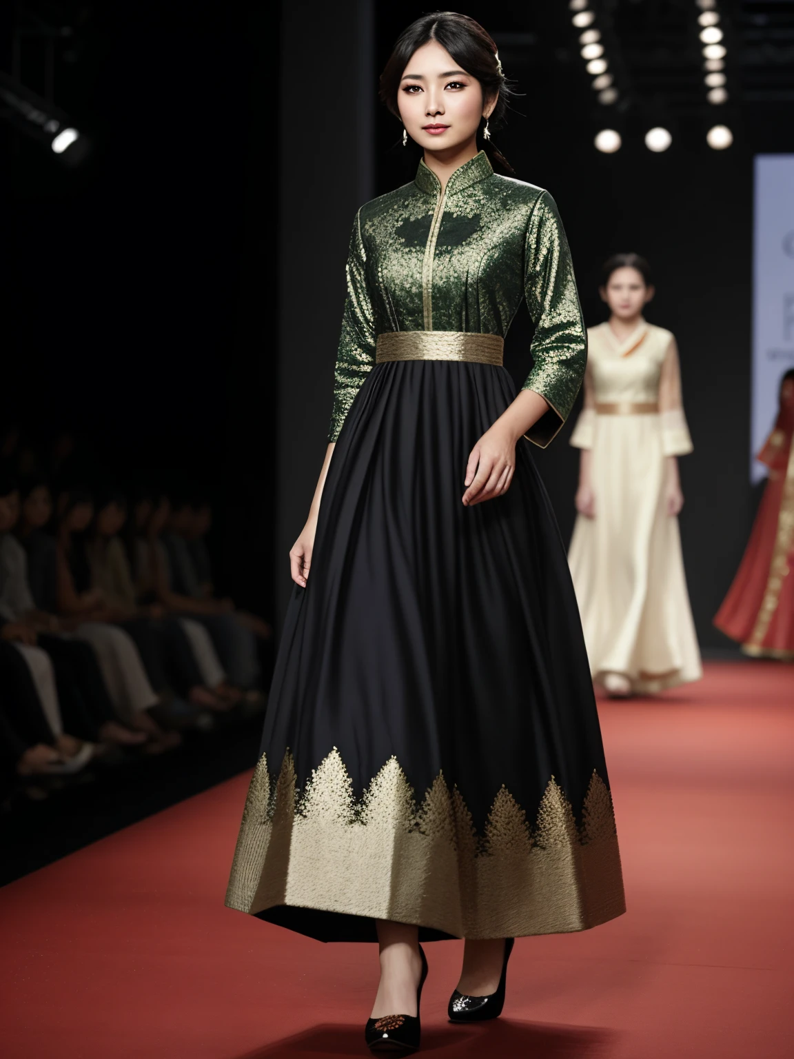 Asian women hot in asian dress, hot look, on a fashion ramp