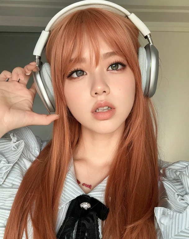 Mujer arafed con auriculares en la cabeza y corbata., Lalisa Manobal, Lalisa Manoban de Blackpink, ulzzang, Hermosa Delphine, Parque Roseanne de Blackpink, Kim Doyoung, Retrato de Jossi de Blackpink, Chica de anime en la vida real, Sun Yunjoo, Ella tiene el pelo largo redorange, Sakimichan, Chica coreana
