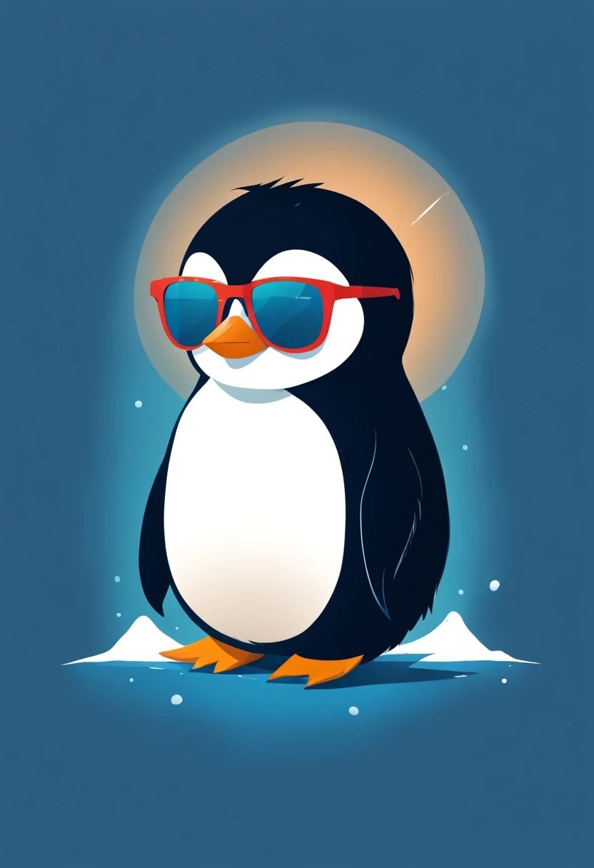 t-shirt design, a penguin with sunglasses , digital art by Malika Favre, shutterstock contest winner, logo art, artwork, angular, art