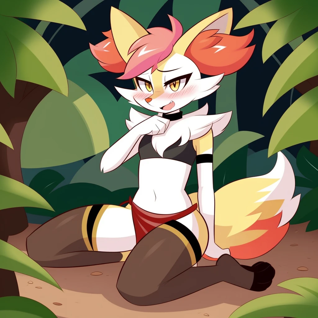 By Kilinah, (Coffeesoda:1.1), Hioshiru, Kilinah, Furry, Braixen, Anthro, Female, Solo, Native, Indigenous, Native Tattoos, Gray Bra, Grey Loincloth, Slave, Red Headband, Pink Hair, Yellow Eyes, Upward Eyes, Kneeling, Blushing, Pleasure Face, Breathless, Butt, Jungle, Native Bedroom, View paws, legs open, view pussy