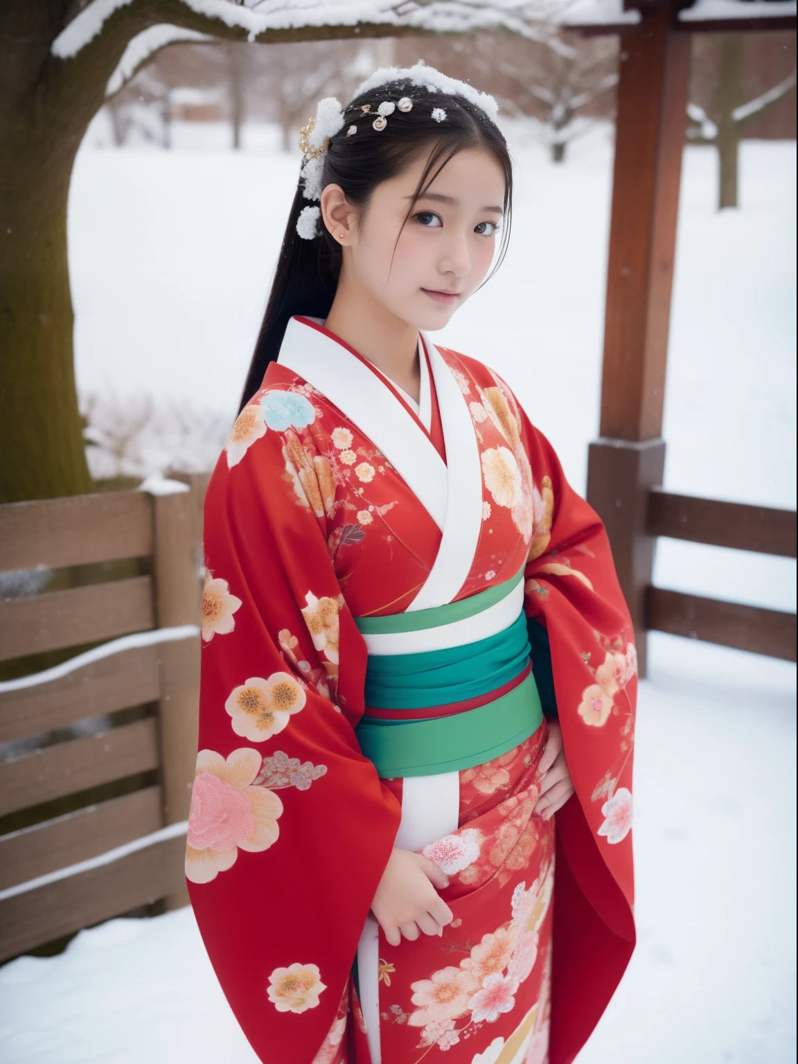 one beautiful women、 、FULL BODYSHOT、Japan kimono、snowscape、NSFW