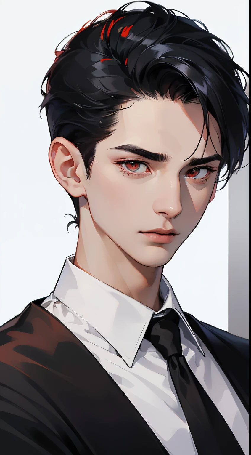 (((best quality, high quality))), ((Masterpiece)), ((((UHD, highres))), (((portrait))), It&#39;s like a cartoon in Japan, (((1 man))), Clear facial features, Simple line design, Transparent background, (masterpiece, top Quality, best quality, Clear facial features, beautiful eyes, (((simple detailed))) (((white background))), (((red eyescolor))), ((black hair color))), Fierce, fearsome, suit, mafia boss, handsome, undercut hairstyle, short hair,