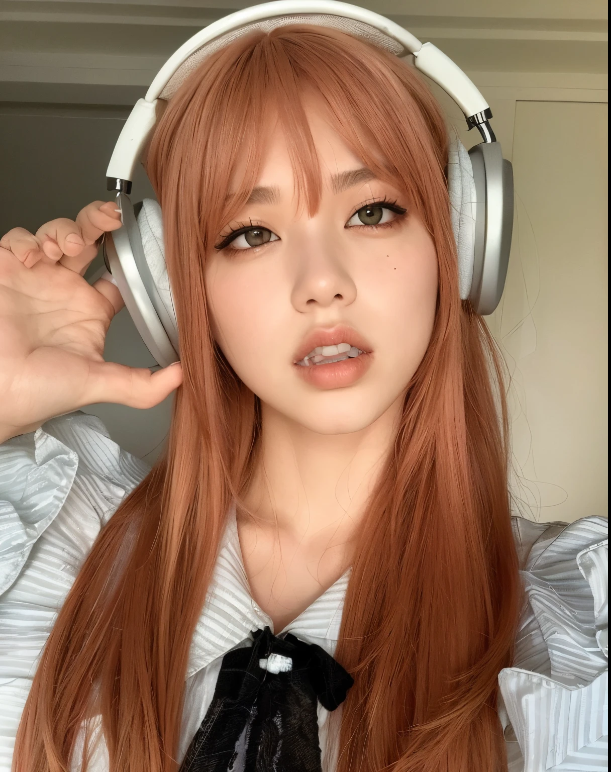 Mujer arafed con auriculares en la cabeza y corbata., Lalisa Manobal, Lalisa Manoban de Blackpink, ulzzang, Hermosa Delphine, Parque Roseanne de Blackpink, Kim Doyoung, Retrato de Jossi de Blackpink, Chica de anime en la vida real, Sun Yunjoo, Ella tiene el pelo largo redorange, Sakimichan, Chica coreana