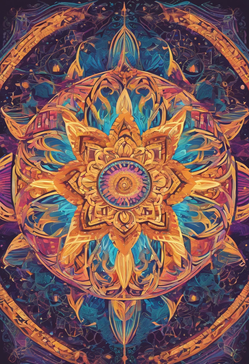 vibrant color drawing of a simple the light illumination light waves and spirals of energy based mandala