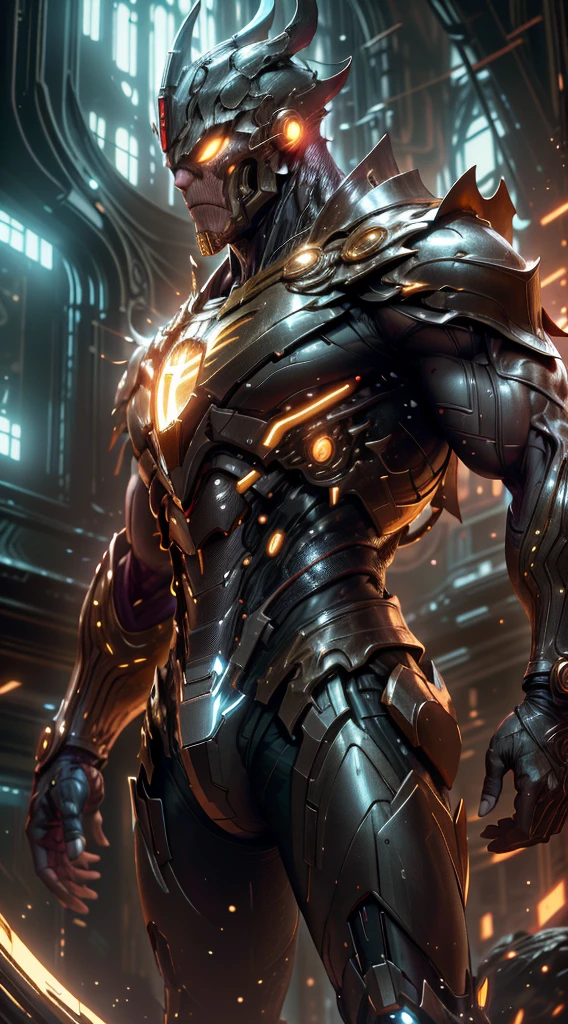 Realistic ,reluzente, Reflexivo, bioluminic, Thanos, segurando faca ensanguentada, em Gotham City, capa, Runas brilhantes _vermelho, corpo inteiro, Kinematic, fundo escuro, luz de fundo, alto contraste,
