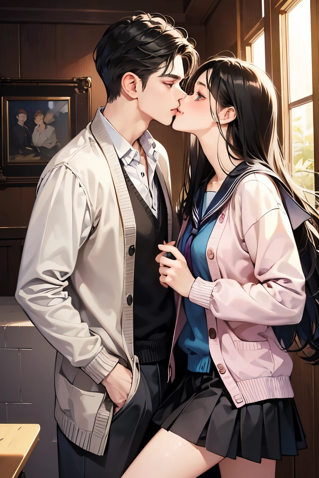 (open mouth wide, looking up, nose blush, spread legs, wet crotch, water from crotch, pee, peeing, panties:1.4) european youth girl , russian youth girl , (1 girl:2.0), hand on the crotch, grabbing crotch,grabbing breasts, huge breasts,Groaning in pain, feeling pain, with a look of anguish, eyes closed, mouth open, screaming, screaming, blushing, sweating profusely,angry, barefoot, bare legs, High resolution, pleated skirt, panties, super detailed, realistic, 1 male,1 female,muscular female, young, hugging male teacher thighs, 1 male teacher, adult, mature, tall muscular female, wide shoulders, handsome, well-proportioned, extremely short hair, black hair, angular chin, thick neck, thick eyebrows, muscles, pectorals, abs, biceps, in the classroom, sitting on the desk, classroom student, full body, legs apart, dark blond hair, short hair, bare thighs, bare shoulders,