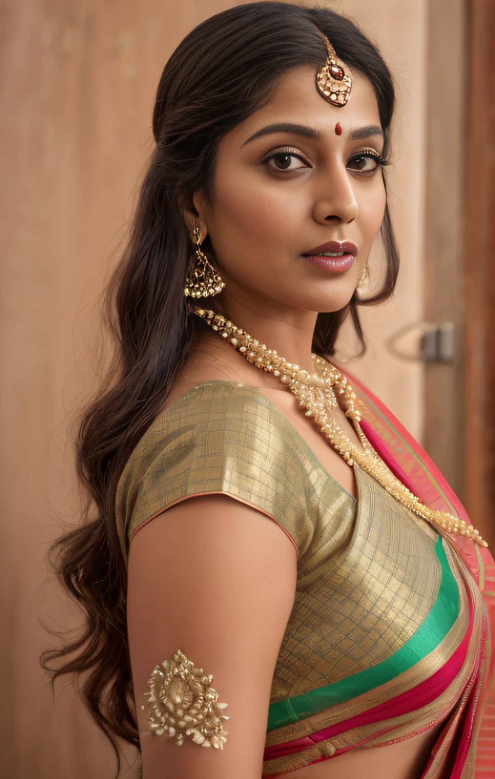 Photographic recreation shoot Inspired from art by mohanan manimala, best quality, modelshoot, profile photoshoot, mastershot, model photography, retouched, movie stills shoot, modelshoot Inspired by art of mohanan manimala, revealing clothes, her exposed charming figure, appealing physique, pale skin, Beautiful lady, extremely gorgeous woman, mallu traditional wear, party wear, summer party wear, designer saree, sexy woman, wedding party wear, hot sleeveless blouse, sexy designer dress, designer blouse, braless, hot party wear, spotless skin, designer sari, fashion saree, 45 years old, sexy sleeveless blouse, armpits exposing, modern Indian aunties, sexy Indian housewife, desi bhabhi hot, sexy giant woman like figure, seductive body, wearing palla, Indian traditional bandeau crop top bra, huge breast, milk tank, mallu woman, mallu actress, mallu aunty, mallu sari model, mallu actress, lusty, perfect thick body, fleshy figure, highly detailed, intricate, flawless, pheromones dropping figure, seductive expression, beautiful face, juicy figure, perfect face, perfect eyes, perfect fingers, round shaped face, curvy, skin texture, hot, small hairs on armpits visible, unshaved underarm, armpit crease, captivating, lusty, charming, attractive figure, mature woman, Kerala model, Kerala actress, nails can be hidden, queen of Lust, High clarity eyes, gigantic figure , extremely seductive, extremely seductive dress,