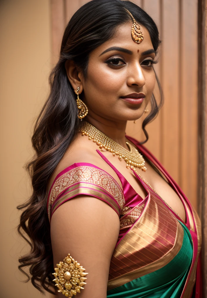 Photographic recreation shoot Inspired from art by mohanan manimala, best quality, modelshoot, profile photoshoot, mastershot, model photography, retouched, movie stills shoot, modelshoot Inspired by art of mohanan manimala, revealing clothes, her exposed charming figure, appealing physique, pale skin, Beautiful lady, extremely gorgeous woman, mallu traditional wear, party wear, summer party wear, designer saree, sexy woman, wedding party wear, hot sleeveless blouse, sexy designer dress, designer blouse, braless, hot party wear, spotless skin, designer sari, fashion saree,, modern Indian aunties, sexy Indian housewife, desi bhabhi hot, sexy giant woman like figure, seductive body, wearing palla, Indian traditional bandeau crop top bra, huge breast, milk tank, mallu woman, mallu actress, mallu aunty, mallu sari model, mallu actress, lusty, perfect thick body, fleshy figure, highly detailed, intricate, flawless, pheromones dropping figure, seductive expression, beautiful face, juicy figure, perfect face, perfect eyes, perfect fingers, round shaped face, curvy, skin texture, hot, small hairs on armpits visible, unshaved underarm, armpit crease, captivating, lusty, charming, attractive figure, mature woman, Kerala model, Kerala actress, nails can be hidden, queen of Lust, High clarity eyes, gigantic figure , extremely seductive, extremely seductive dress,