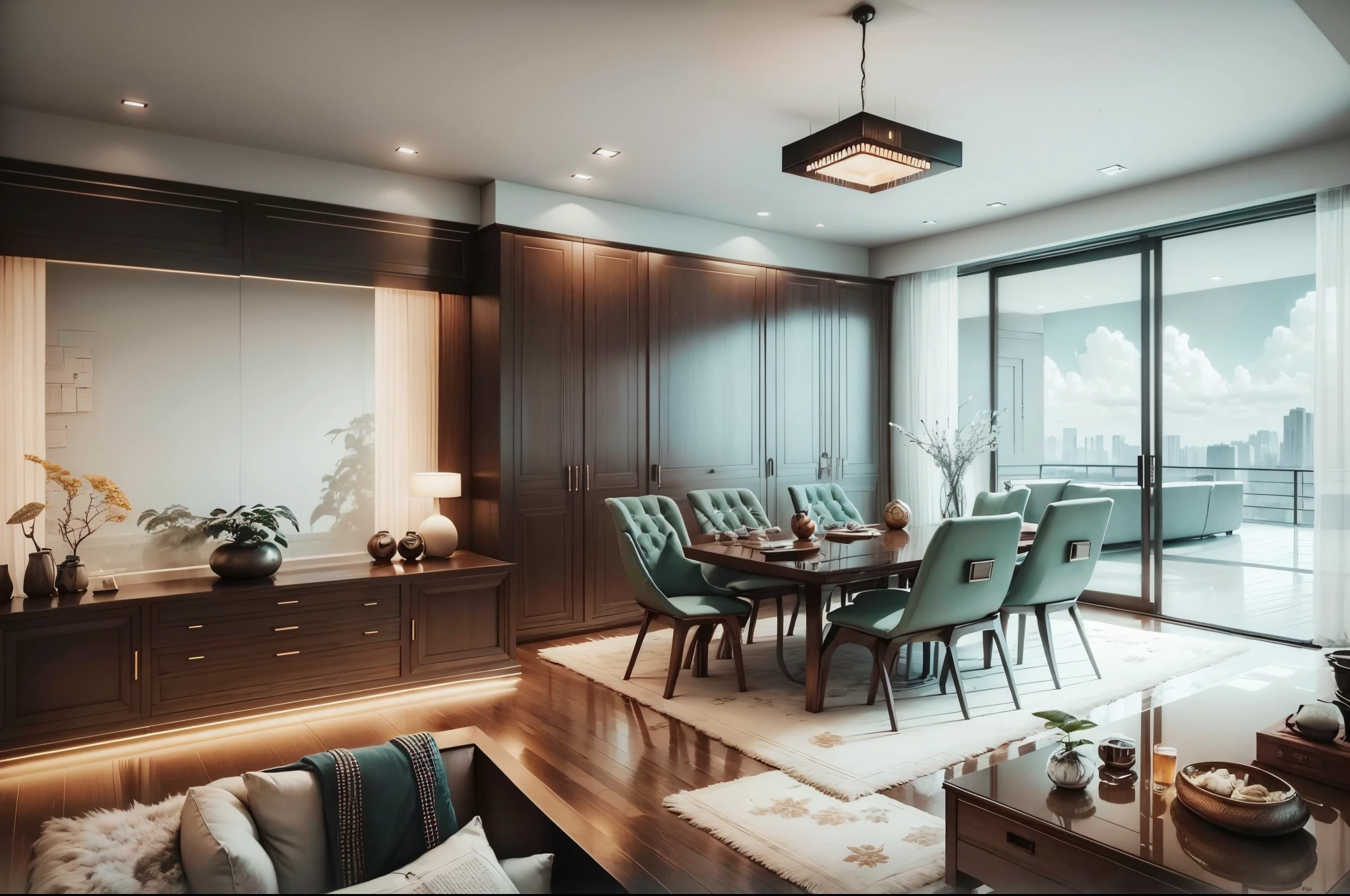 Modern interior style for the General Director's room with size 6x6.8m. There is a desk, sofa... modern color tones --auto --s2