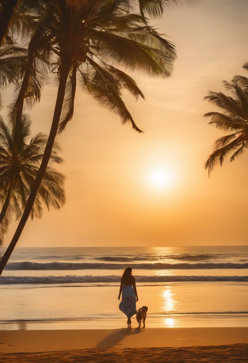 masterpiece、top-quality、morning、stroll。pup、1girl in、Cloud Girl、floating in sky、a closeup、with light glowing、Happiness、Fresh morning sunshine、(Spark:0.7) 、stroll、landscapes, beach in background, palm trees, kerala, india