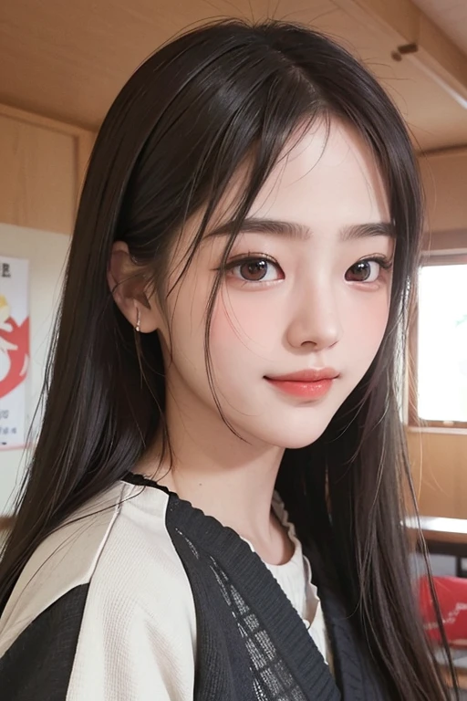 masterpiece, best image quality, high quality, beautiful girl, Japan語, Japan , popular korean makeup,school uniform, cardigan、 detailed, swollen eyes, detailed eye, fine skin, beautiful skin, Super high resolution, (reality:1.4), very very beautiful, a little young face, beautiful skin, thin, (超reality的な), (High resolution), (8k), (美しくdetailedな目), (超detailedな), (wall-), (detailedな顔), looking at the viewer, finely、detailed face、Pure erotic face ace_v1、laughter、look straight ahead、Looks straight from the waist up、reality的な写真、bright lighting、hair length、winter city