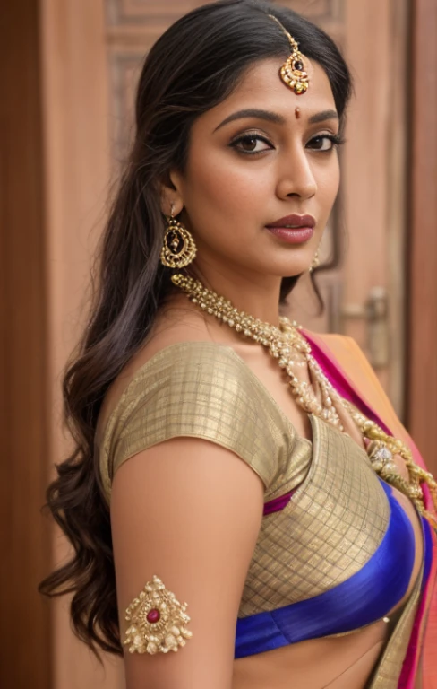 Photographic recreation shoot Inspired from art by mohanan manimala, best quality, modelshoot, profile photoshoot, mastershot, model photography, retouched, movie stills shoot, modelshoot Inspired by art of mohanan manimala, revealing clothes, her exposed charming figure, appealing physique, pale skin, Beautiful lady, extremely gorgeous woman, mallu traditional wear, party wear, summer party wear, designer saree, sexy woman, wedding party wear, hot sleeveless blouse, sexy designer dress, designer blouse, braless, hot party wear, spotless skin, designer sari, fashion saree, 45 years old, sexy sleeveless blouse, armpits exposing, modern Indian aunties, sexy Indian housewife, desi bhabhi hot, sexy giant woman like figure, seductive body, wearing palla, Indian traditional bandeau crop top bra, huge breast, milk tank, mallu woman, mallu actress, mallu aunty, mallu sari model, mallu actress, lusty, perfect thick body, fleshy figure, highly detailed, intricate, flawless, pheromones dropping figure, seductive expression, beautiful face, juicy figure, perfect face, perfect eyes, perfect fingers, round shaped face, curvy, skin texture, hot, small hairs on armpits visible, unshaved underarm, armpit crease, captivating, lusty, charming, attractive figure, mature woman, Kerala model, Kerala actress, nails can be hidden, queen of Lust, High clarity eyes, gigantic figure , extremely seductive, extremely seductive dress,