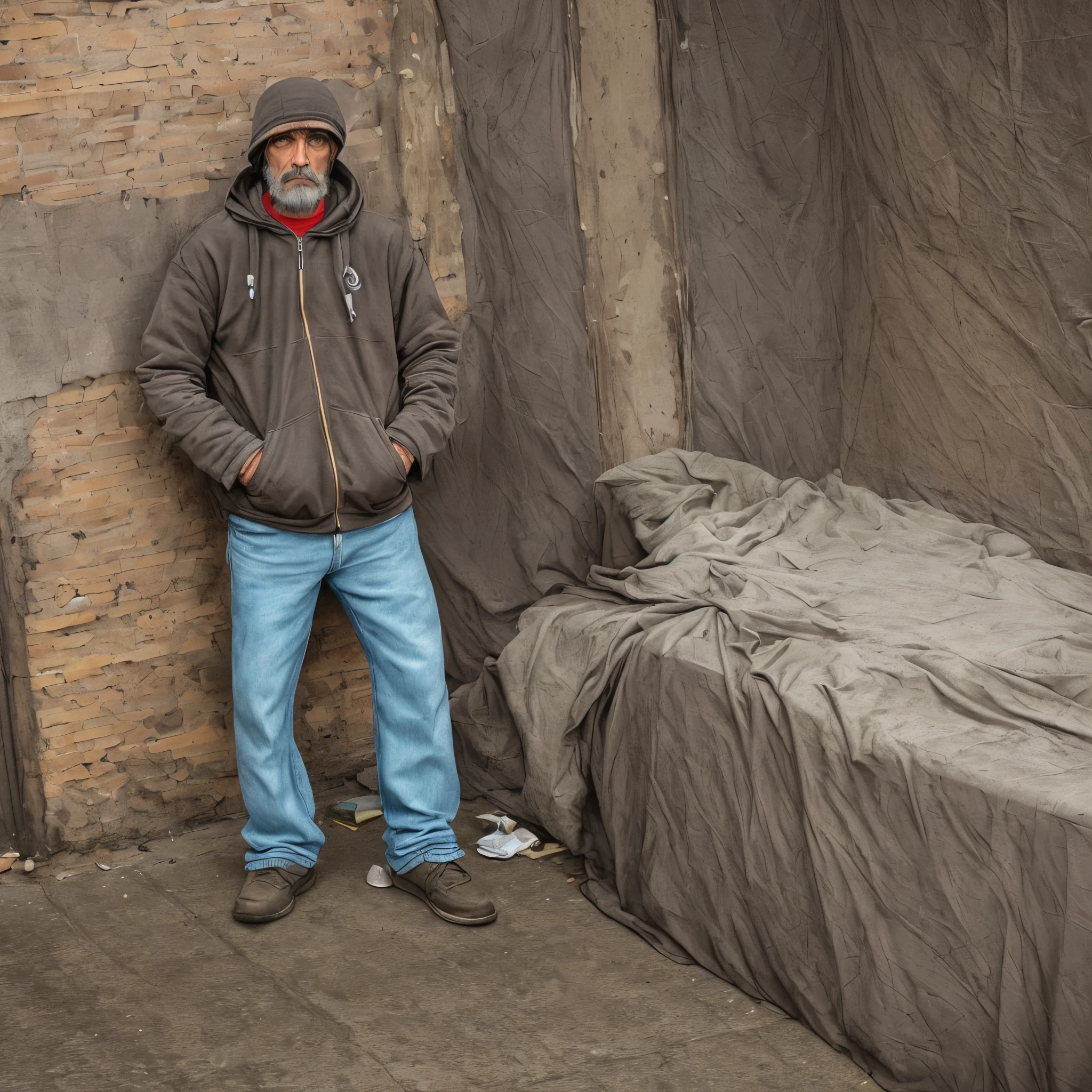 a homeless man with super powers in a t-pose --auto --s2