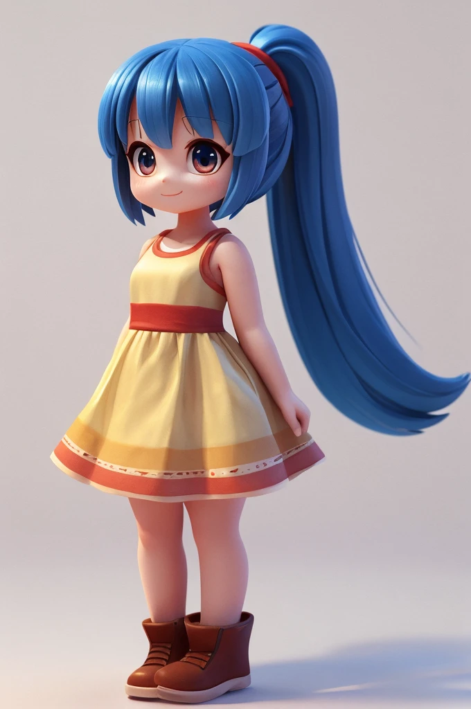 Illustration of a girl in a ponytail and dress, cute 3d rendering, cute detailed digital art, Mini Cute Girl, cute digital painting, 3 d render stylized, cute digital art, Cute rendering 3d anime girl, Little Curve Lori, Cute! C4D, single character full body, Standing on a white background