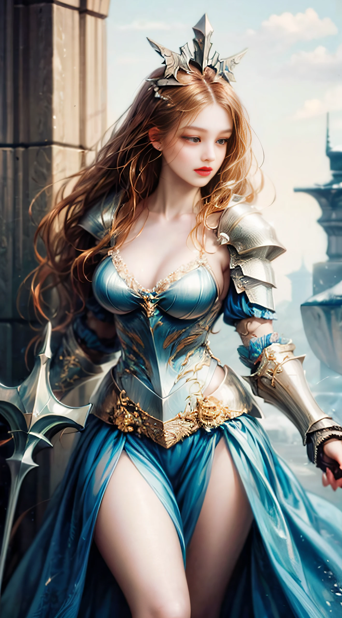 Beautuful Women、Fantasy World、gotik、bikini-armor、dress armor、Have a halberd
