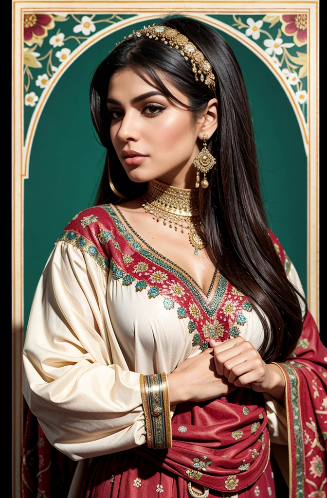 Persian woman , traditional clothes , floral background