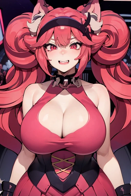 Anime girl with red hair and cat ears posing for the camera., OPPAI, biomechanical oppai, pechos grandes!, seductora chica de anime, Any, Oppai cyberpunk, con unos pechos grandes, shalltear from overlord, sonrisa sensual, escote, rias gremory, Marin Kitagawa Fanart, pechos grandes!!, con senos grandes