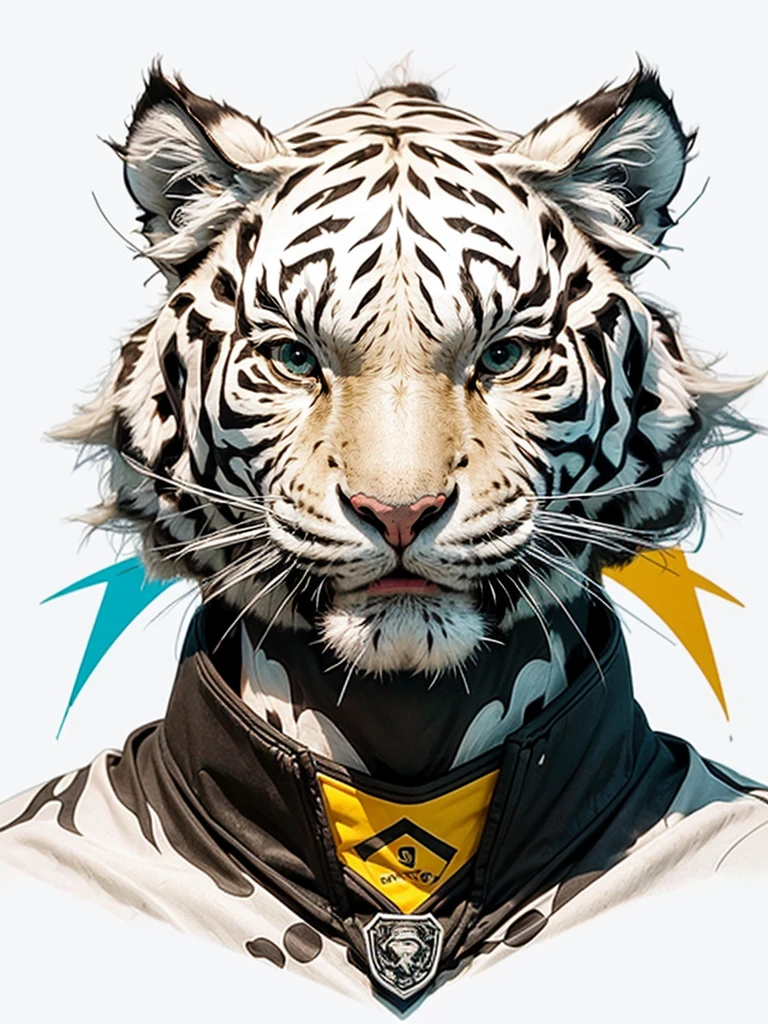 Logotype, minimalism, ((white tiger face)), soccer team logotype, simple, clean:0.9, bold typography:1.1, non human. lineart, UHD, 16k, best quality, super detail, yellow and blue
