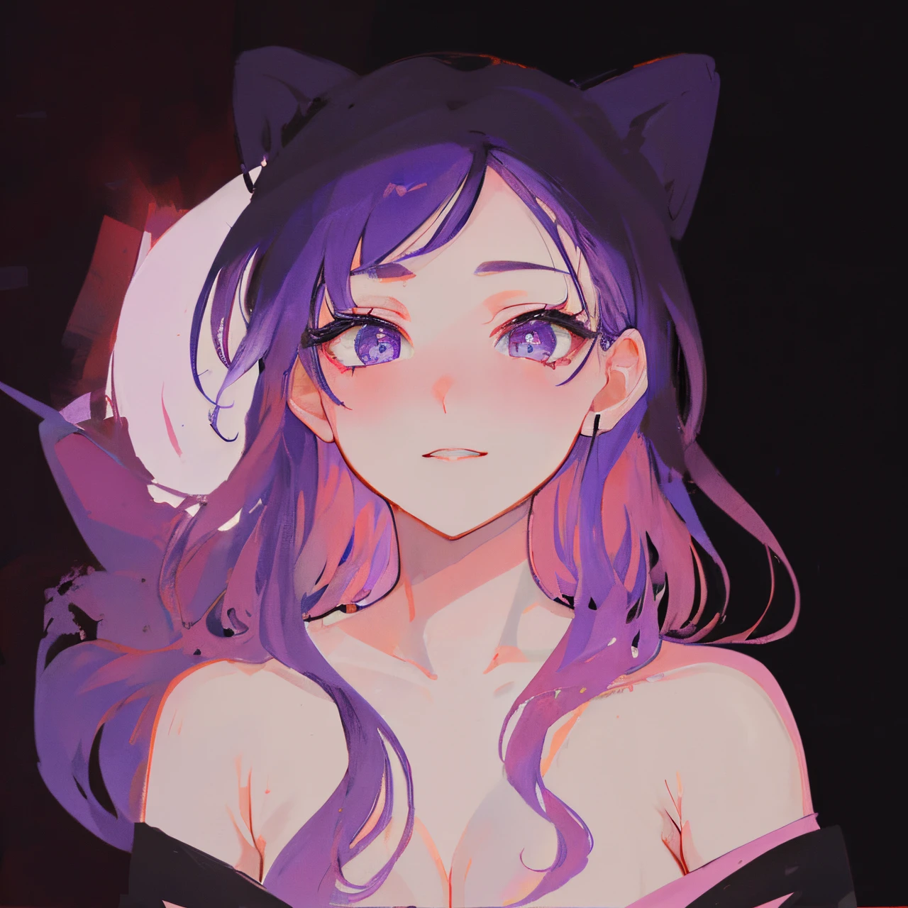 (best quality, high resolution: 1.2), ultra detailed, photorealistic: 1.37, sexy milf purple hair, provocative ahegao look, radiant beauty, curvy figure, seductive confidence, sensual expression, black lace lingerie, soft lighting, passionate atmosphere, vivid colors, subtle seduction, tempting pose, smooth skin, enthusiastic curves, seductive charm, provocative charm, eye-catching long purple hair, masterpiece: 1.2