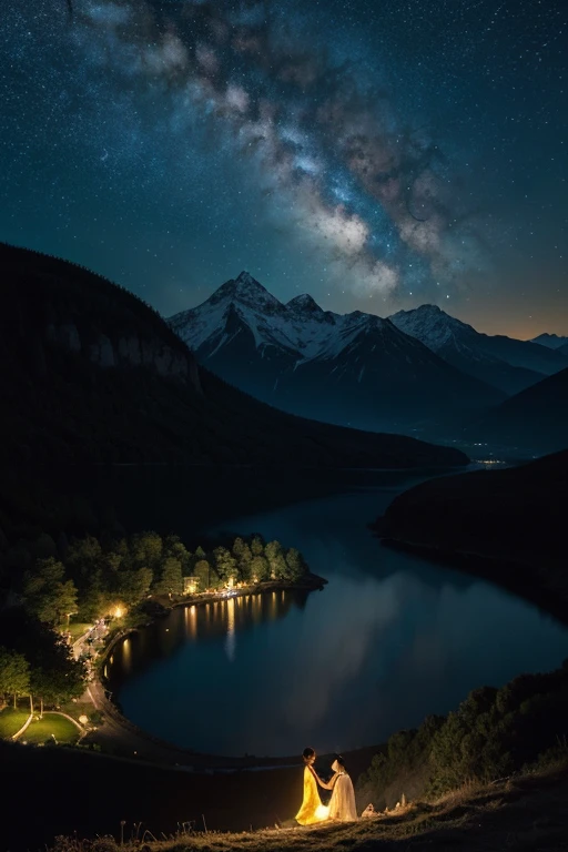 Sebastiao Salga Landscape Works,, Glowing landscape, Post-processing,mountains in darkness，There are some stars at night,  Acrylic paints, 32k ULTRAHD, karas ionute, oriental imagery, Skin Illustration