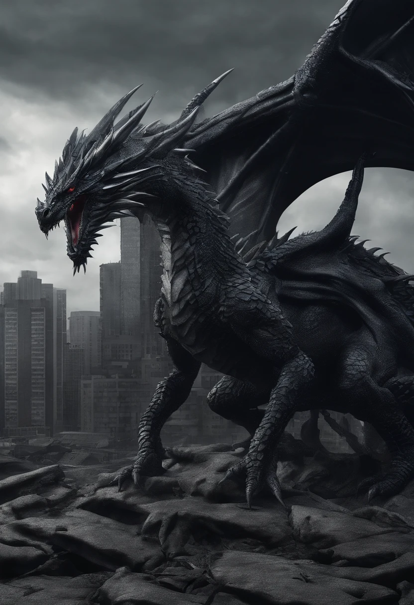 Dark Dragon of geographic data in detailed hyperrealism photoshoot style