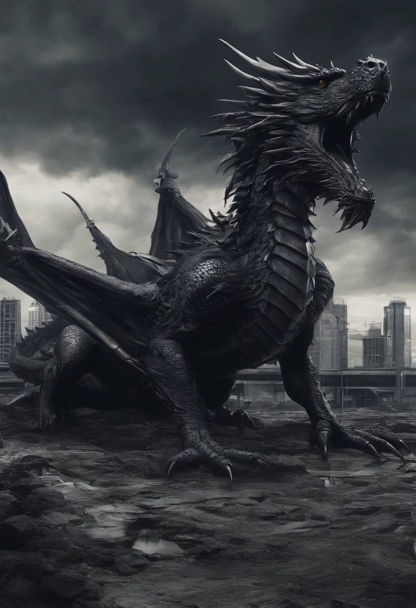 Dark dragon of geographic data in the style of detailed hyper-realistic photography、