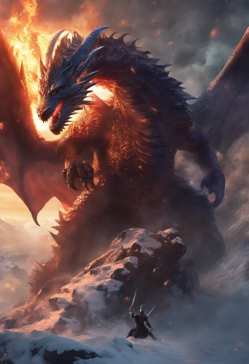 A snowy mountain, A dragon, Una guerra
(La mejor calidad,4k,8k,Altas Resoluciones,Obra maestra:1.2),Ultra detallado,(realista,fotorrealista,fotorrealista:1.37),HDR,UHD,Studio lighting,Pintura ultrafina,foco nítido,physically based representation,extreme detail description,profesional,vivid colors,Bokeh,Paisajes,horror

Etiquetas:
Snowy mountain, Dragon, ERA, Intensa batalla, Flying Dragon, paisaje nevado, Soldados luchando, Fierce confrontation, peligro, epic scene, Guerreros, miedo, criatura poderosa, Hielo y nieve, Humo y fuego, Luchando por la supervivencia, Helada, Majestic Dragon, epic war scene, Adrenalina, mystical dragon, aliento helado, Guerreros decididos, Batalla heroica, Magical atmosphere, Dramatic lighting, Campo de batalla congelado, chaotic fight, Lucha con espadas, Brave heroes, Conquista y protege, stunning images, oscuro e intenso, Inmenso poder, Gritos de batalla, Mythical world