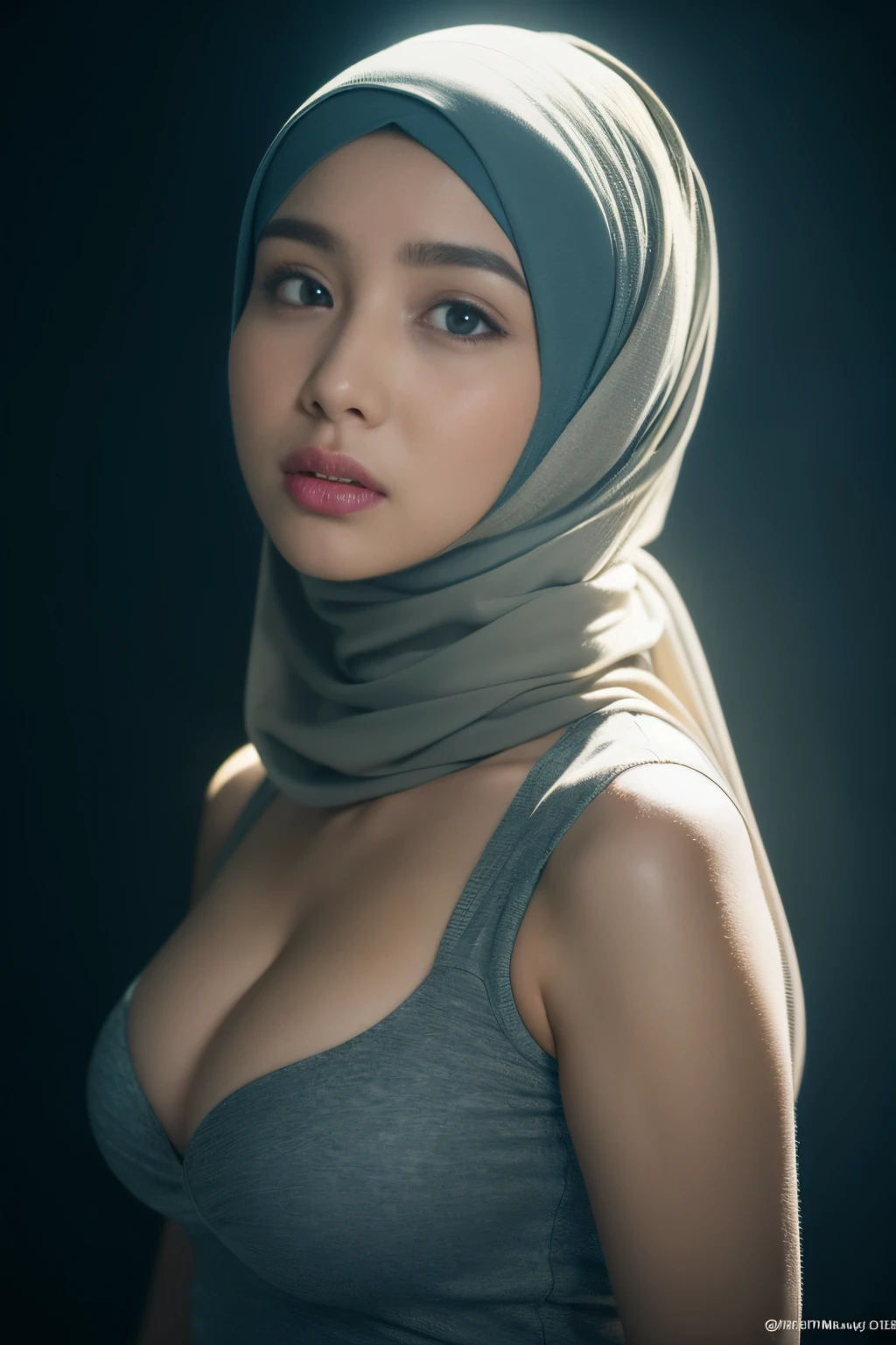 massive breasts, mongolian, (((hijabi))), cleavage, reflection light, chiaroscuro, depth of field, cinematic lighting, ray tracing, Sony FE GM, UHD, super detail, masterpiece, textured skin, high details, best quality, award winning，3D,hdr（HighDynamicRange）,Ray traching,NVIDIA RTX,Hyper-Resolution,Unreal 5,Subsurface scattering、PBR Texture、post-proces、Anisotropy Filtering、depth of fields、maximum definition and sharpness、Many-Layer Textures、Albedo e mapas Speculares、Surface coloring、Accurate simulation octane rendering of light-material interactions、Two-colored light、largeaperture、Low ISO、White balance、the rule of thirds、8K raw data