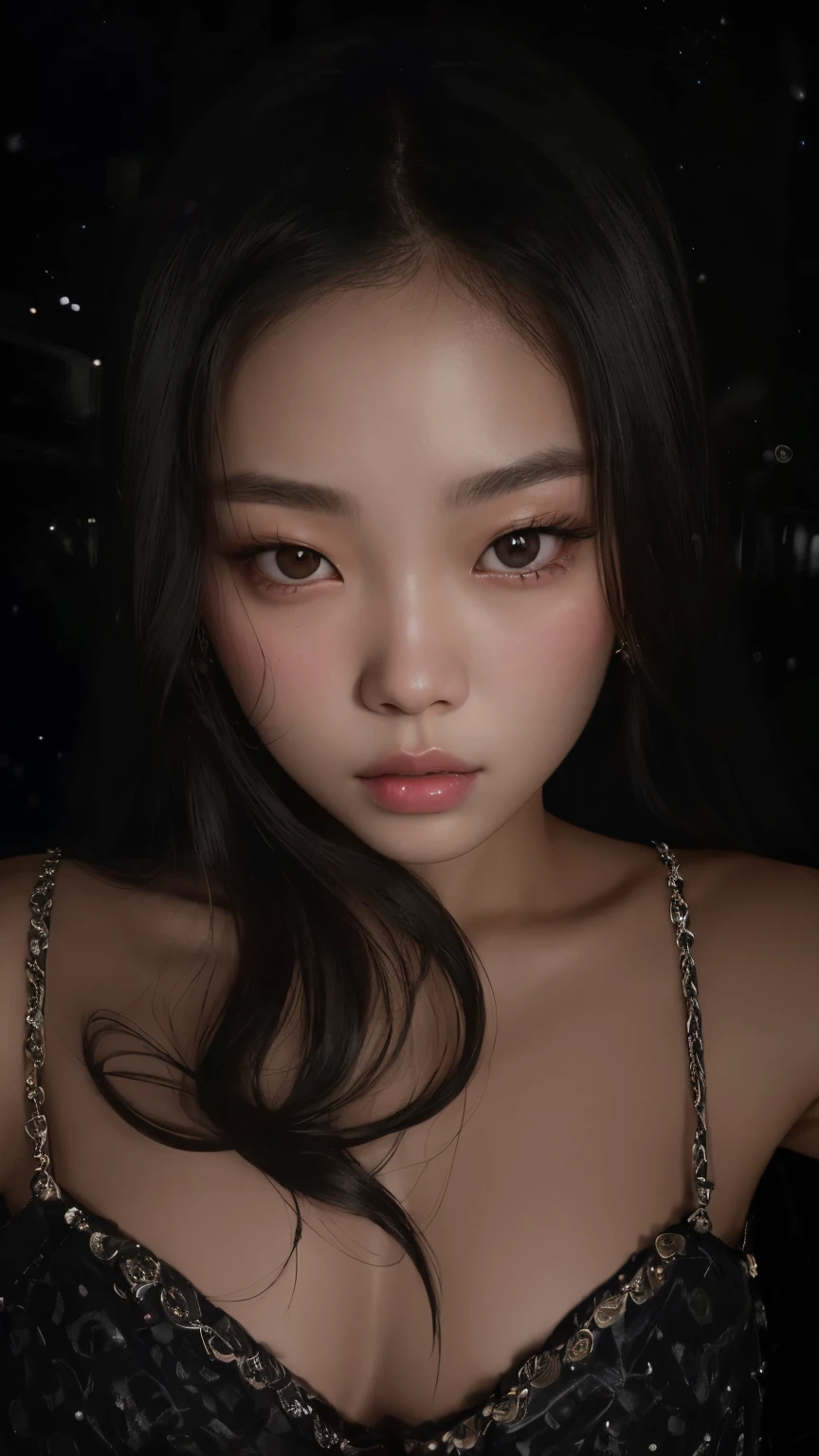 Un primer plano de una mujer con un vestido negro y un collar, Blackpink Jennie, Asian face, Yanjun Chengt, Retrato de Jossi de Blackpink, beautiful asian girl, asian beautiful face, Yoshitomo Nara, detailed face of a asian girl, Asian girl, young cute wan asian face, Jaeyeon Nam