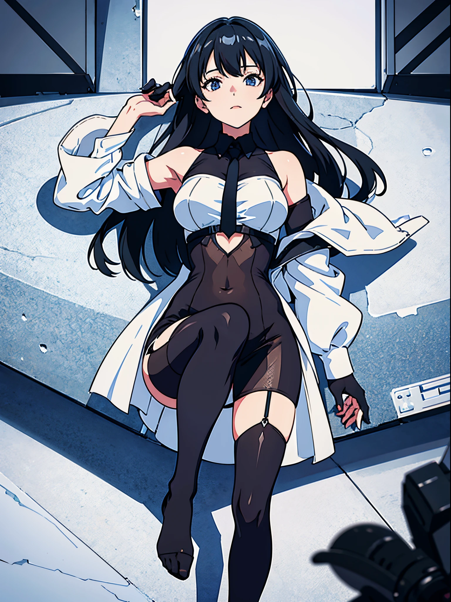 A woman wearing a white backless dress，He wears black stockings on his legs，Exposing the abdomen，The figure is good，The is very detailed，[ 4K realism ]!!, [ 4K realism ]!!!, [ 4K digital art ]!!, Realistic shadow perfect body, realisticlying!!!!!!! art-style, photorealistic anime, by Shitao, Popular topics on cgstation, Casual pose, realistic anime 3D style