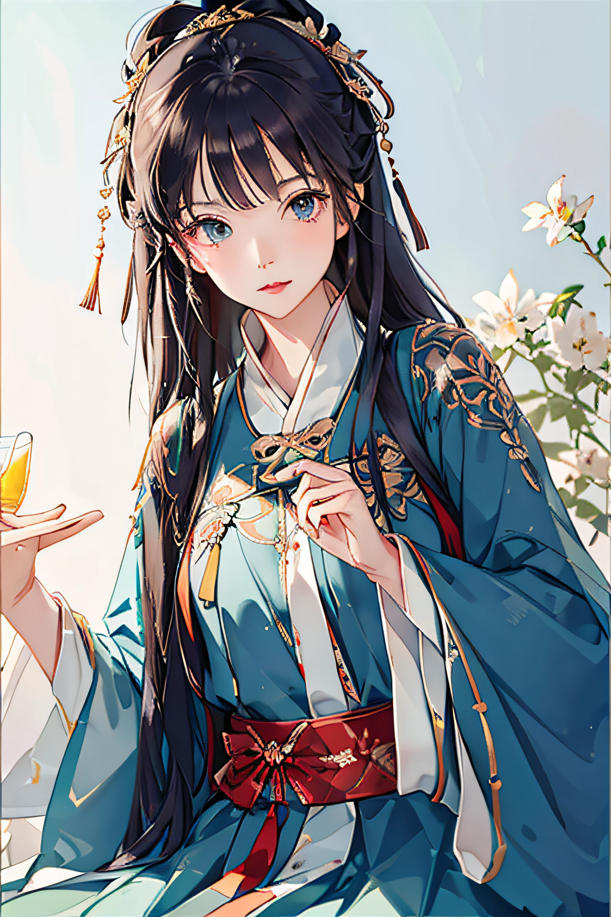 ((Highest quality, 8k, masterpiece: 1.3)), Sharp focus Beautiful woman with perfect body, Slim abdomen, Highly detailed face and skin texture, Detailed eyes, Chinese traditional clothing, Hanfu, Ancient Chinese Princess, red, Hair ornament studded with small jewels, Slender body, Please place your hand on your chest, 背景はautumnの景色,autumn