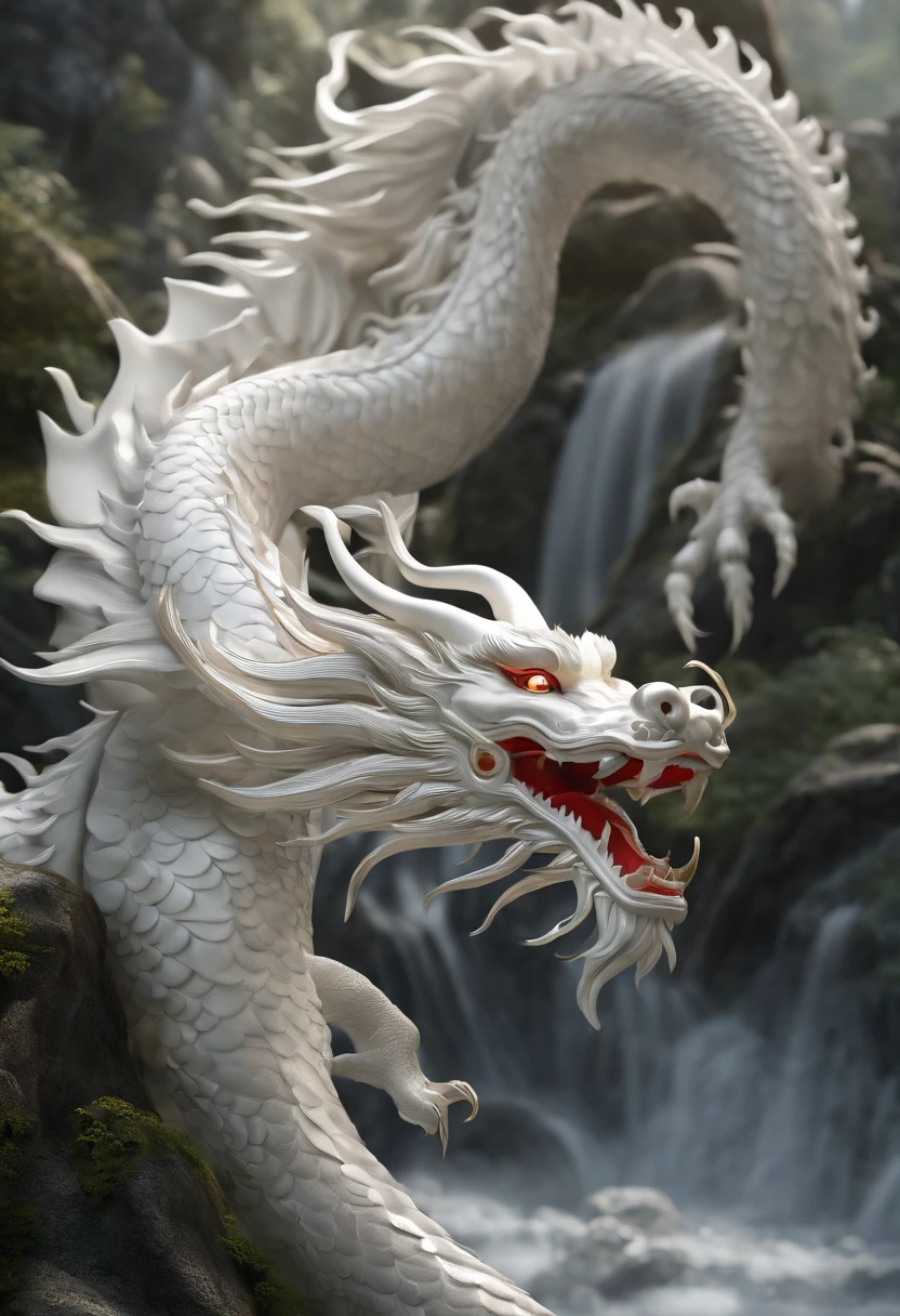 "Very nice 3D rendering of the white Chinese dragon.,Dynamic Representation, Vivid Effects and Details,Calidad de imagen superior,A high resolution,Plethora of colors, muchas monedas, Tesoro"